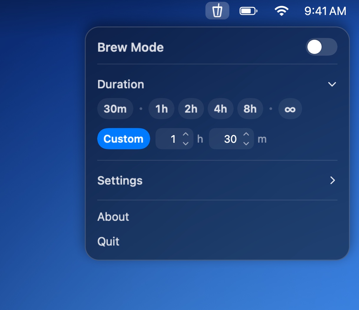 The same panel in dark mode